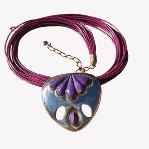 Jay King DTR Purple Turquoise Pendant 925 Sterling Silver Leather Cord Necklace